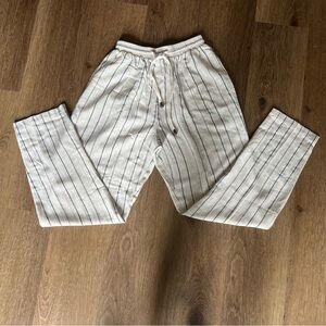 Milano Design Group, rayon/linen blue striped pants, draw string waist, small